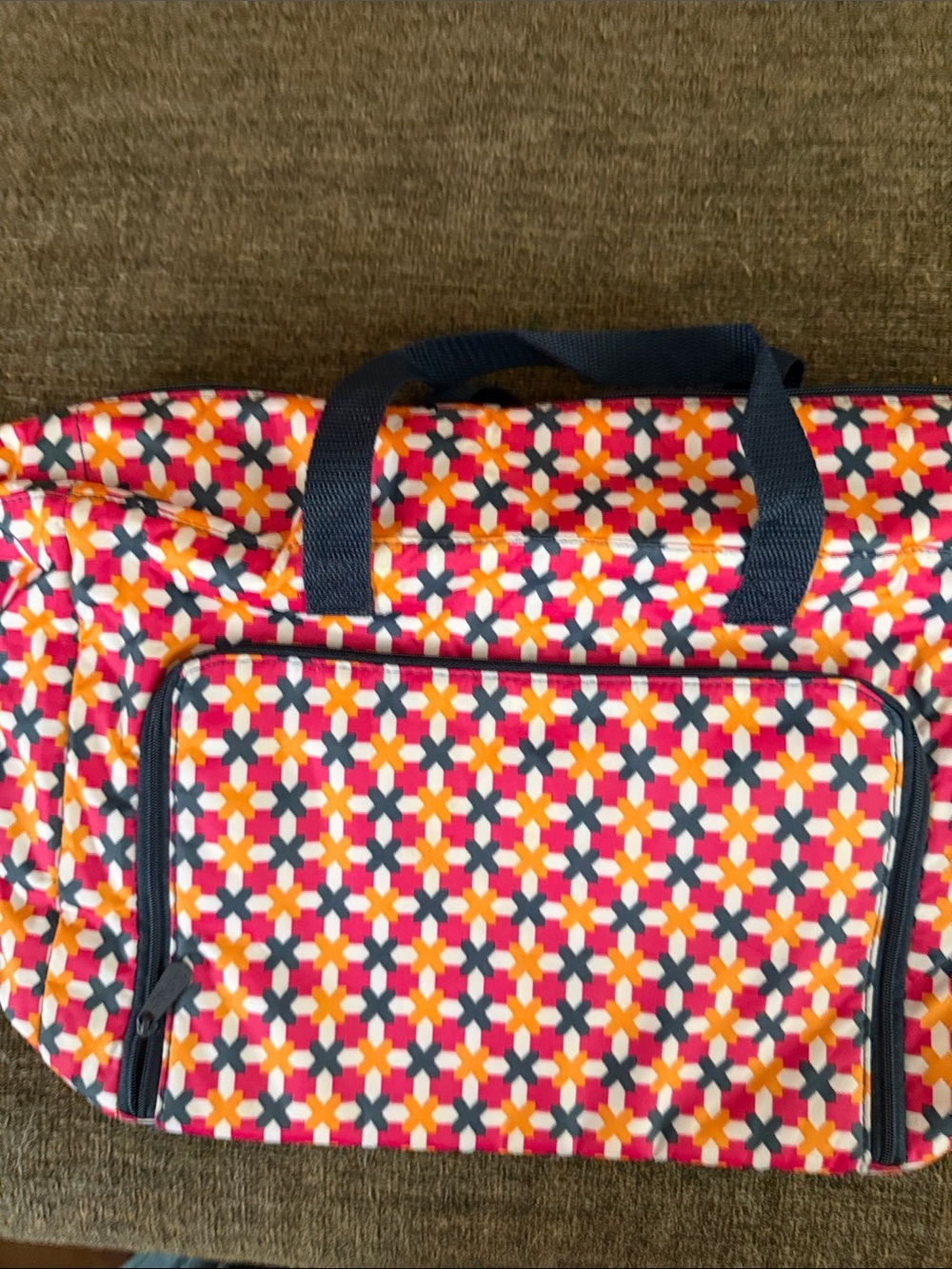 Thirty-One Tote-ally Thermal Insulated Cooler Bag Tropical Twist Pink Navy Blue